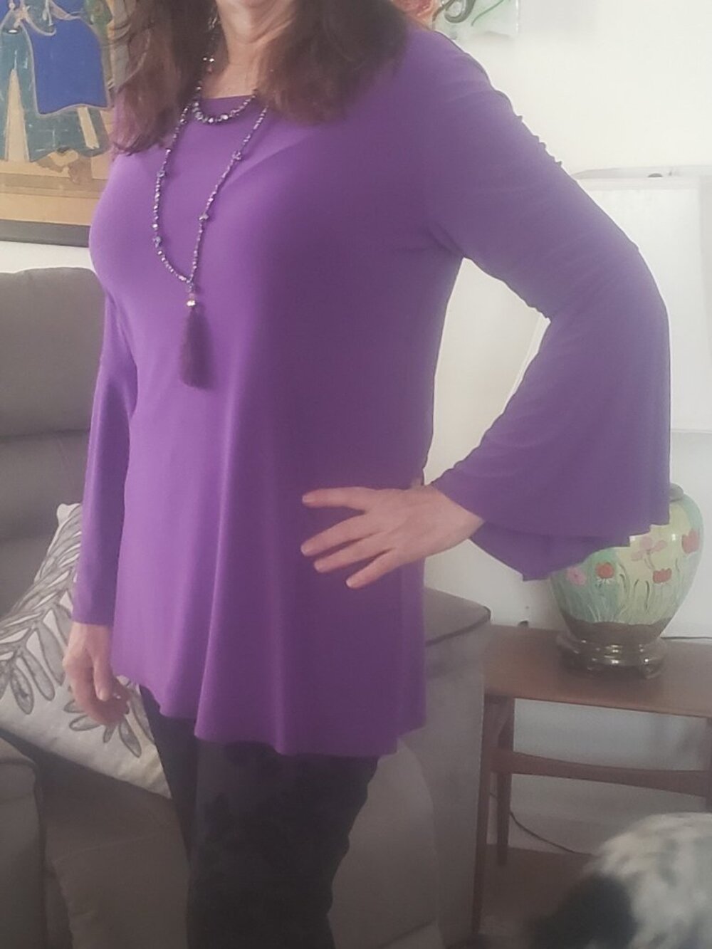 Anthony Originals Bell Sleeve tunic top, Royal Purple, Sz Large